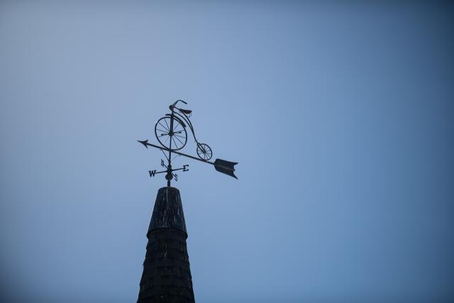 Westfield, MA bicycle clock tower weather vane.