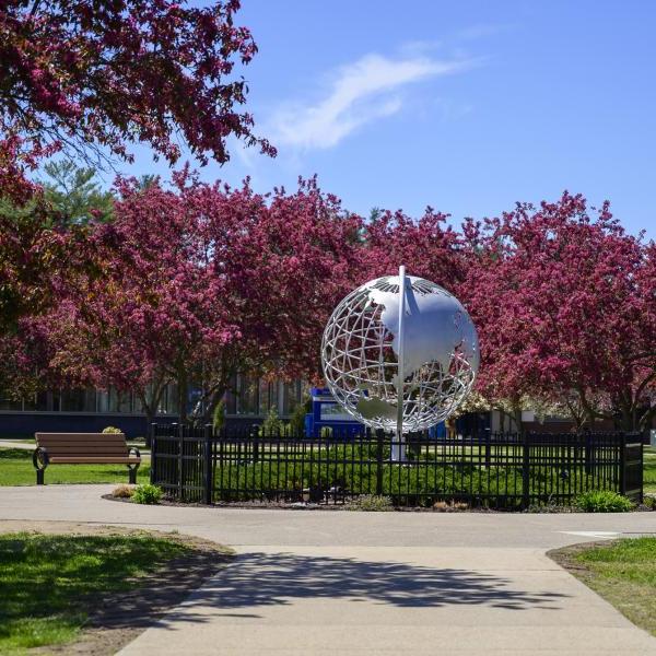 Photo of the globe on the campus green
